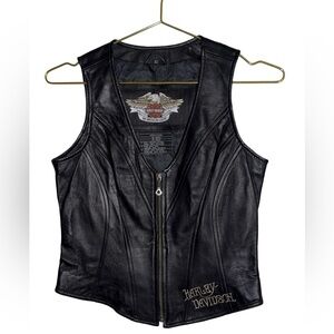 Harley-Davidson Women's Black Faux Leather Zip Vest Size XS P2P 15”